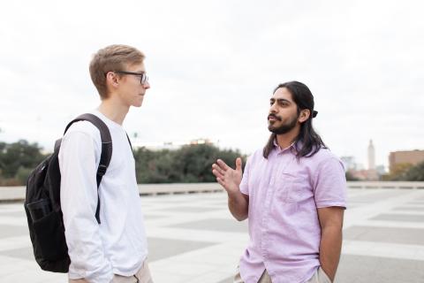 Students chatting on LBJ Plaza