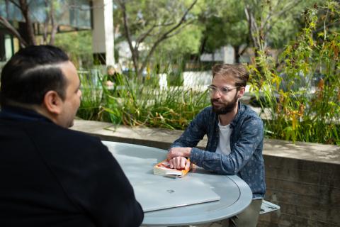 Students chatting in courtyard