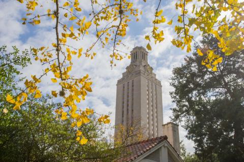 Tower through trees with yellow leaves