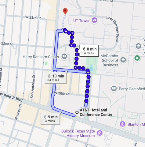 Google Maps Walking Directions from Hotel to UT Union